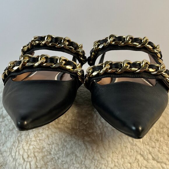 Linea Paolo Aurel Mules | Black Pointed Toe Flats w/ Double Chain | Size 8.5 - Picture 2 of 16